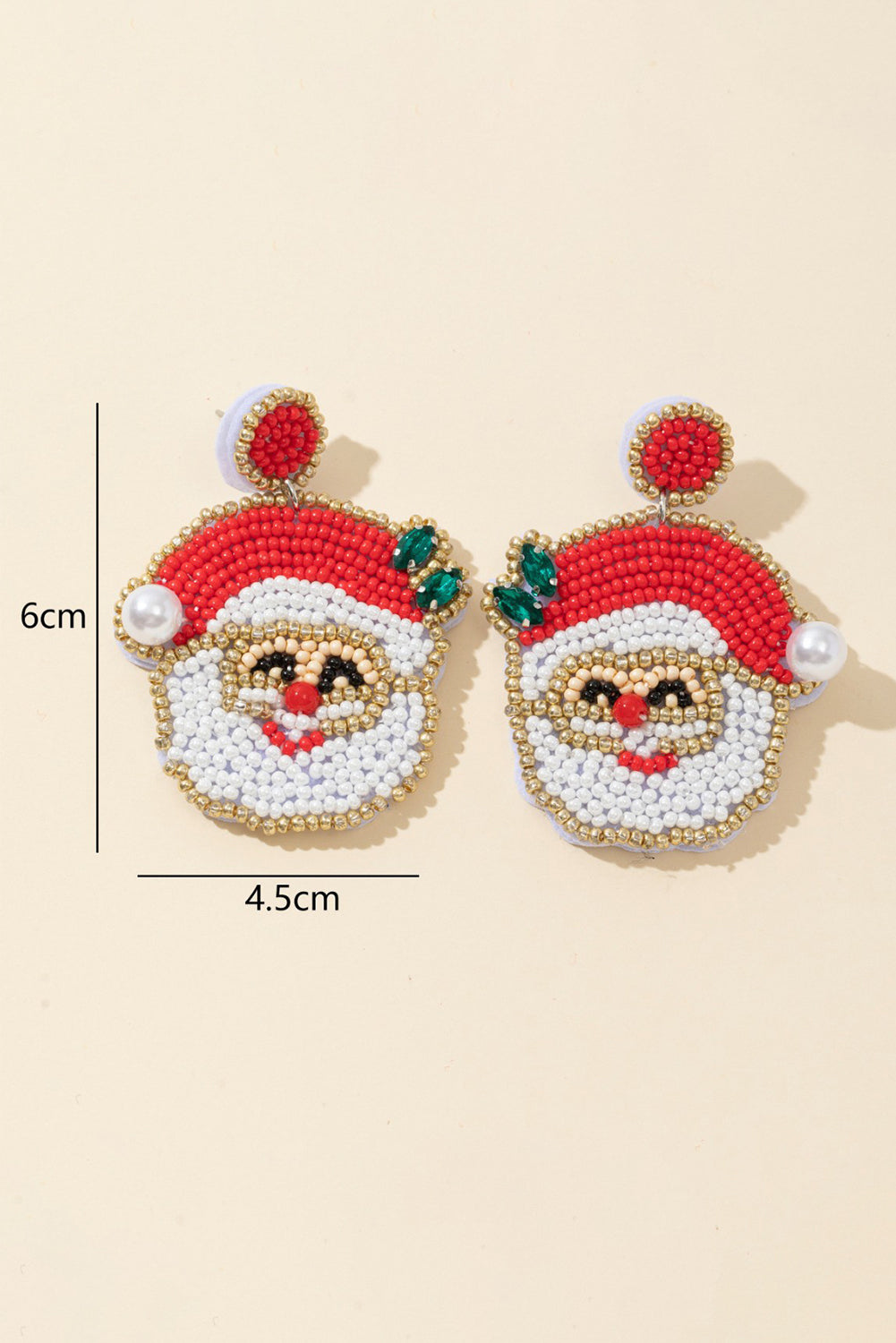 Gold Santa Claus Graphic Rice Beaded Drop Earrings