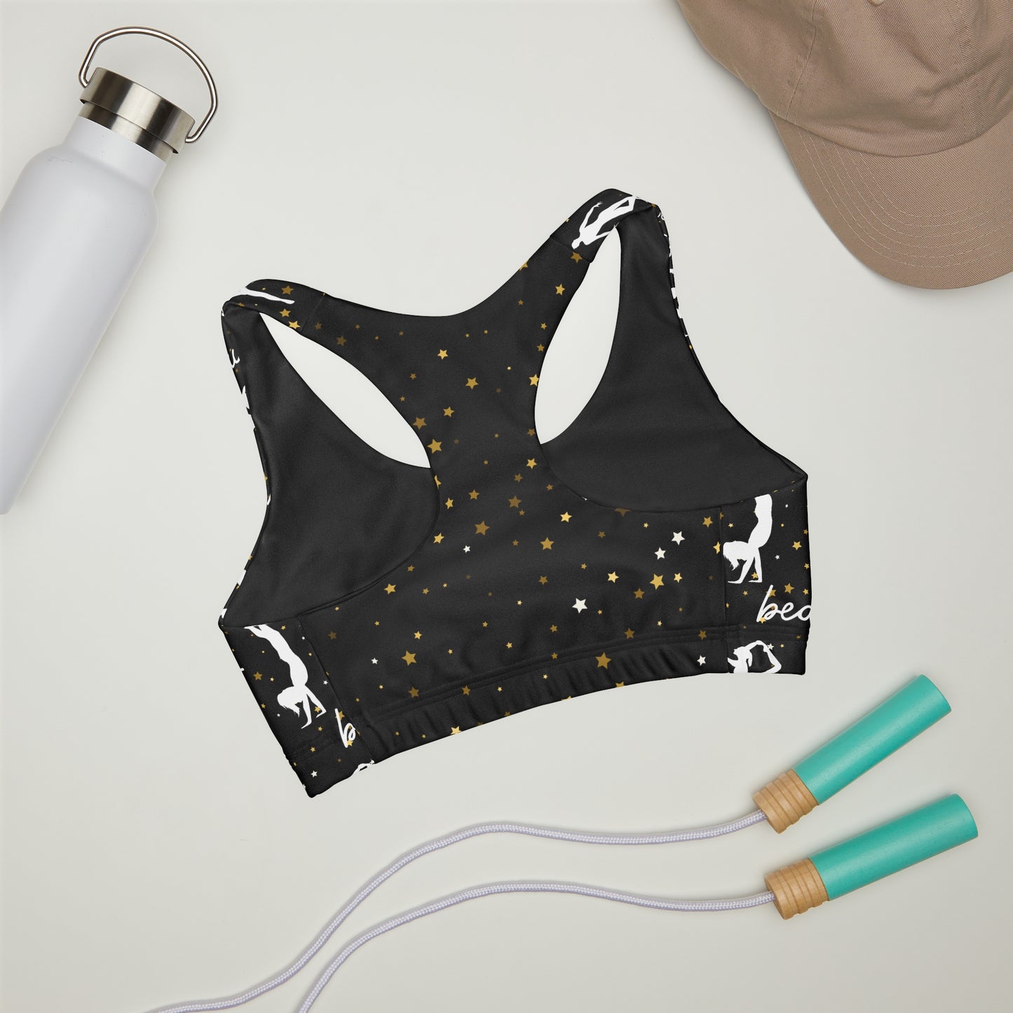 Black and Gold Star Gymnastics Girls' Double Lined Seamless Sports Bra