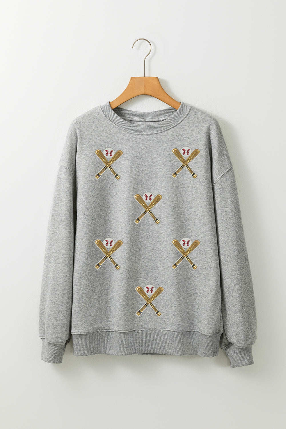 Gray Sequin Baseball Bat Game Day Graphic Casual Sweatshirt
