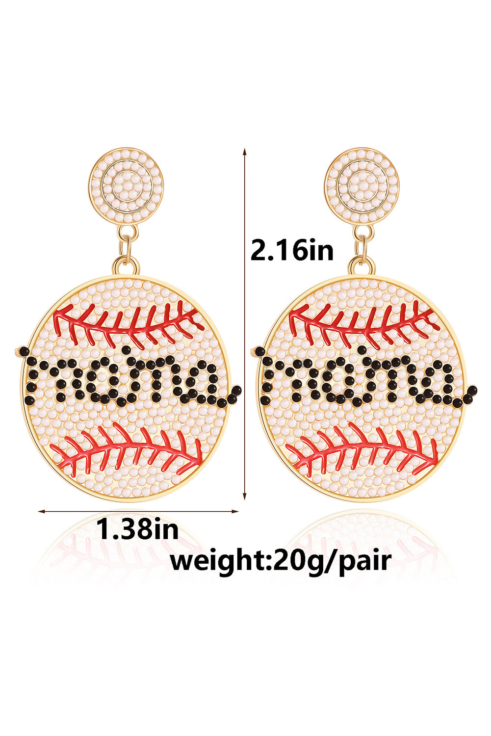 White Beaded Mama Baseball Shape Earrings