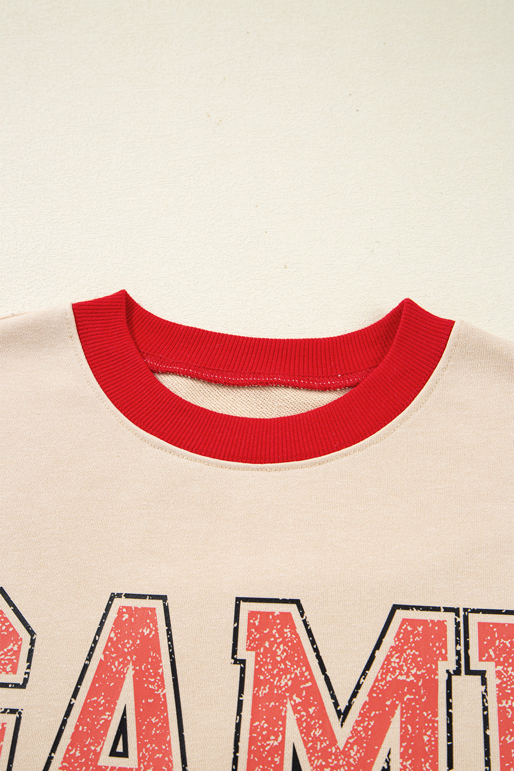 Red and White GAME DAY Letter Contrast Trim Baggy Sweatshirt