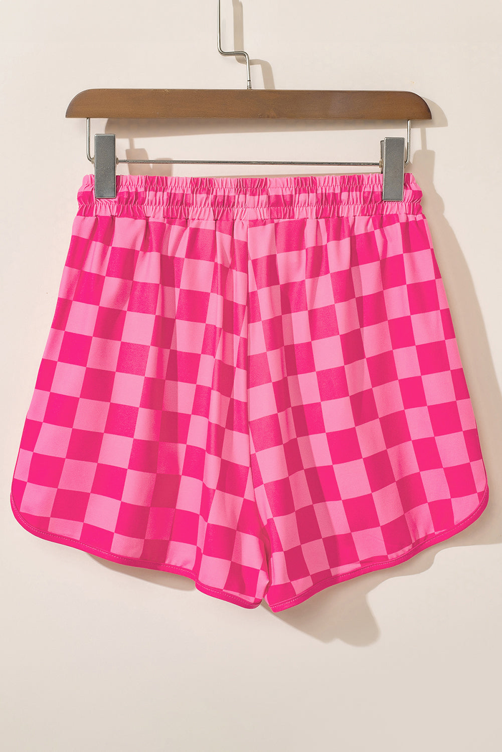 Black Checkered Drawstring Elastic Waist Casual Shorts