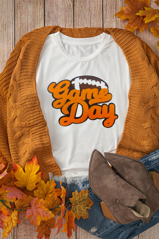 Chenille Game Day Football Crewneck T Shirt