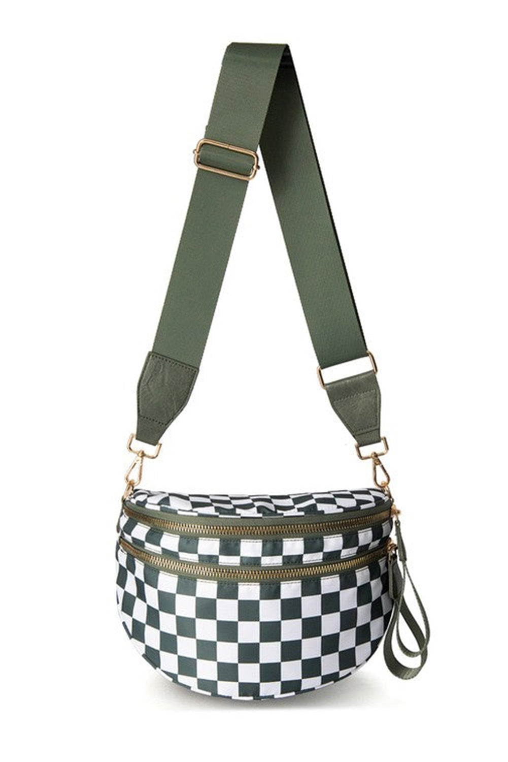 Fiery Red Checkered Print Wide Strap Large Crossbody Bag