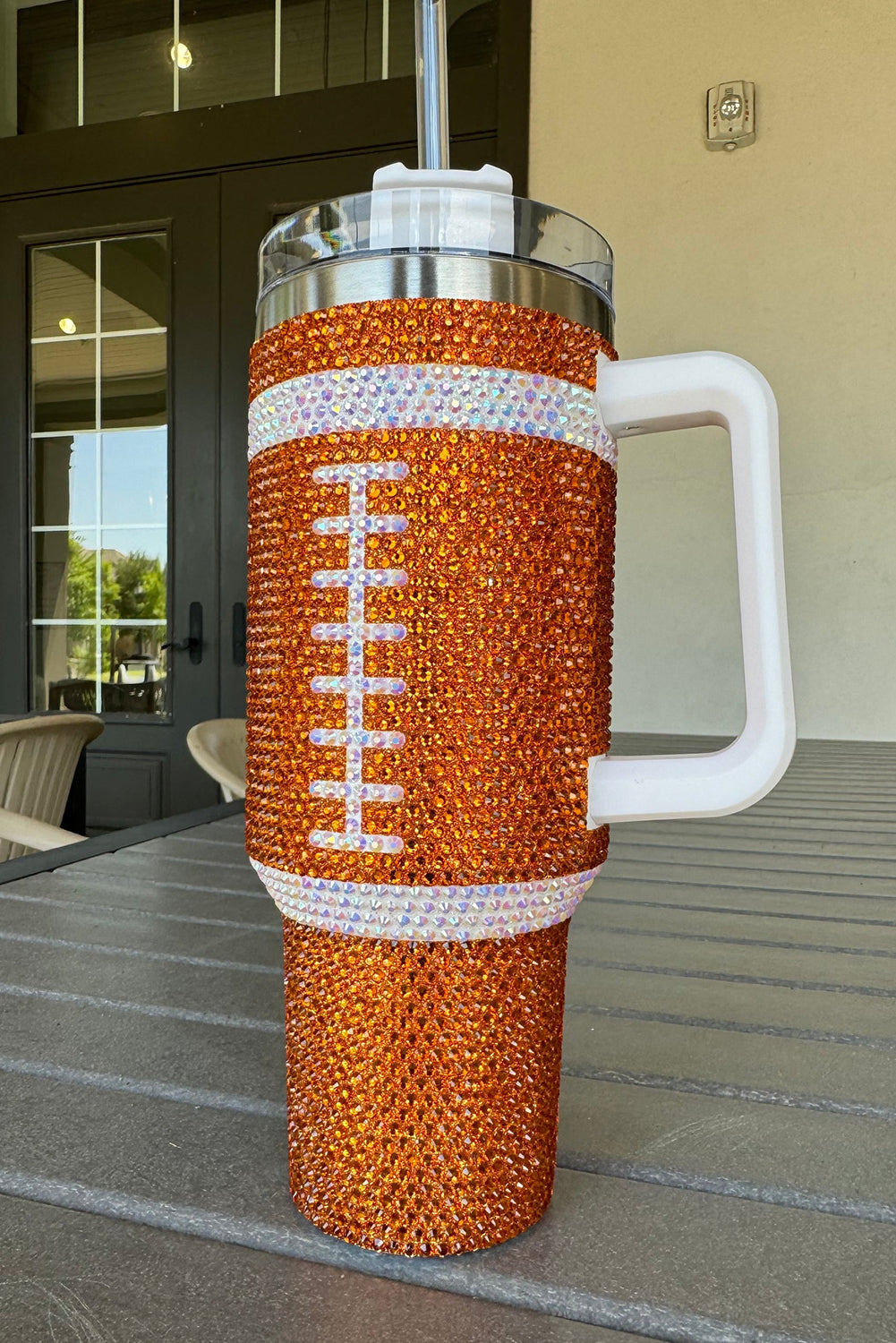 Dark Green 40oz Rhinestone Rugby Football Handle Vacuum Cup