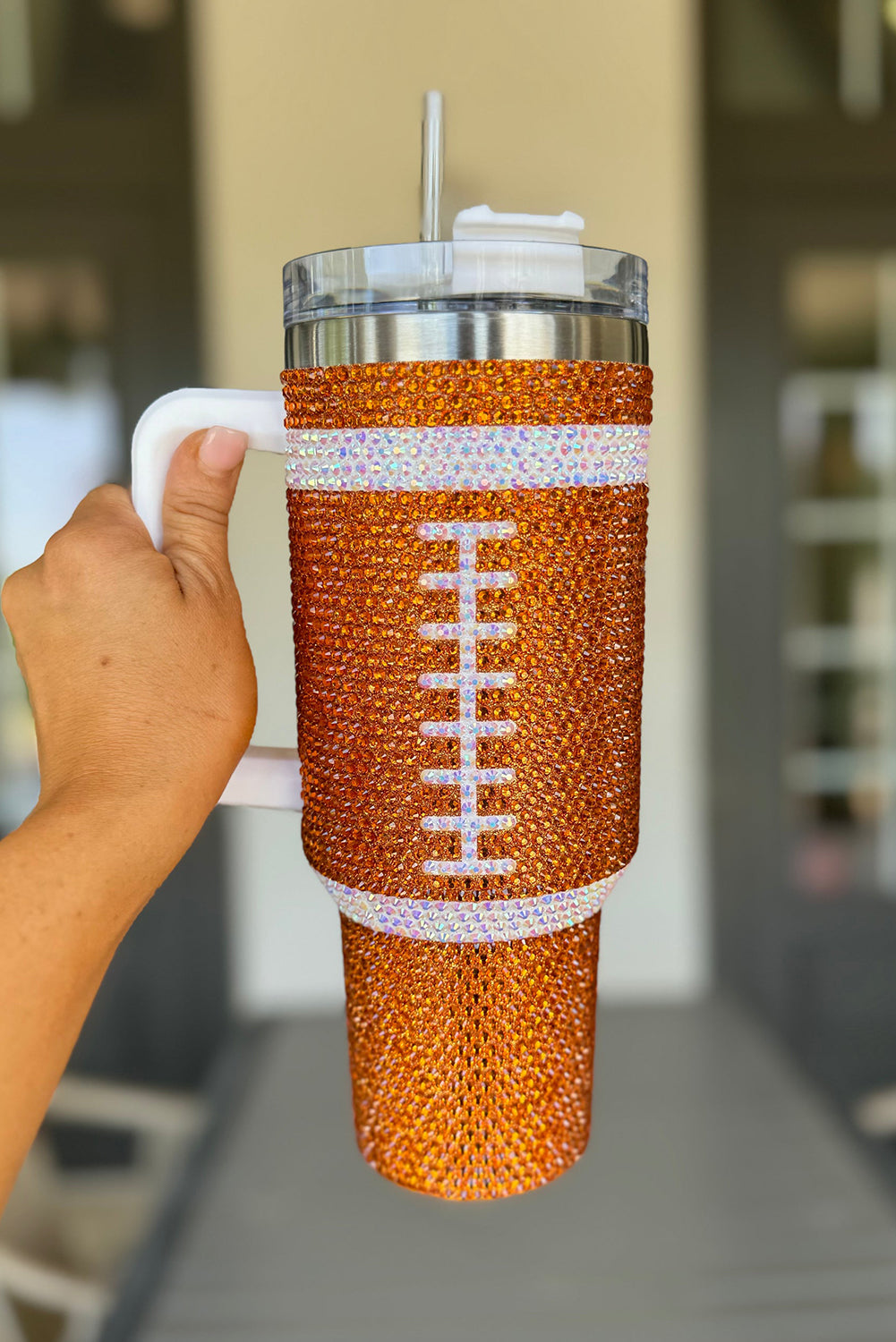 Dark Green 40oz Rhinestone Rugby Football Handle Vacuum Cup