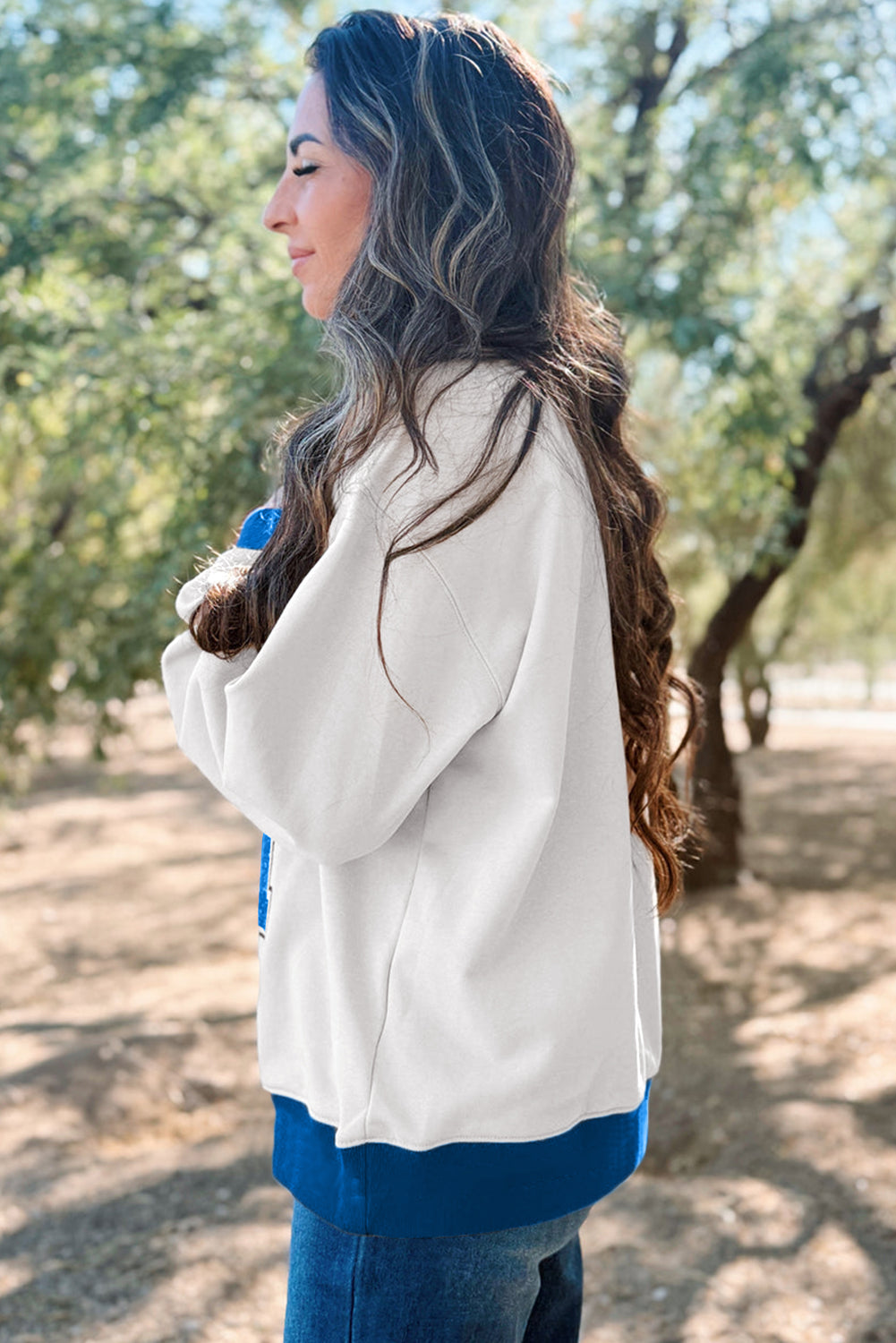 White GAME DAY Letter Contrast Trim Baggy Sweatshirt