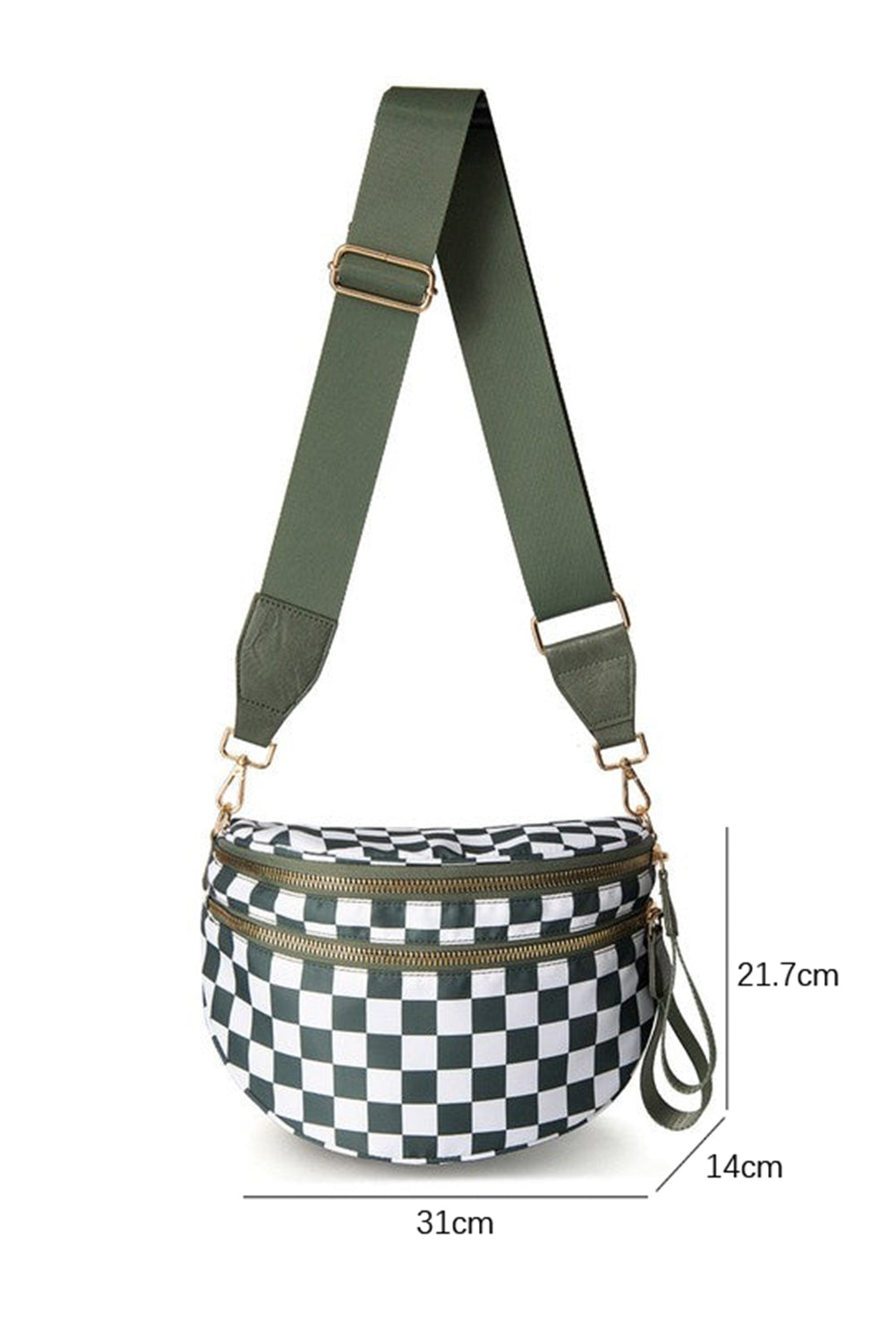 Fiery Red Checkered Print Wide Strap Large Crossbody Bag
