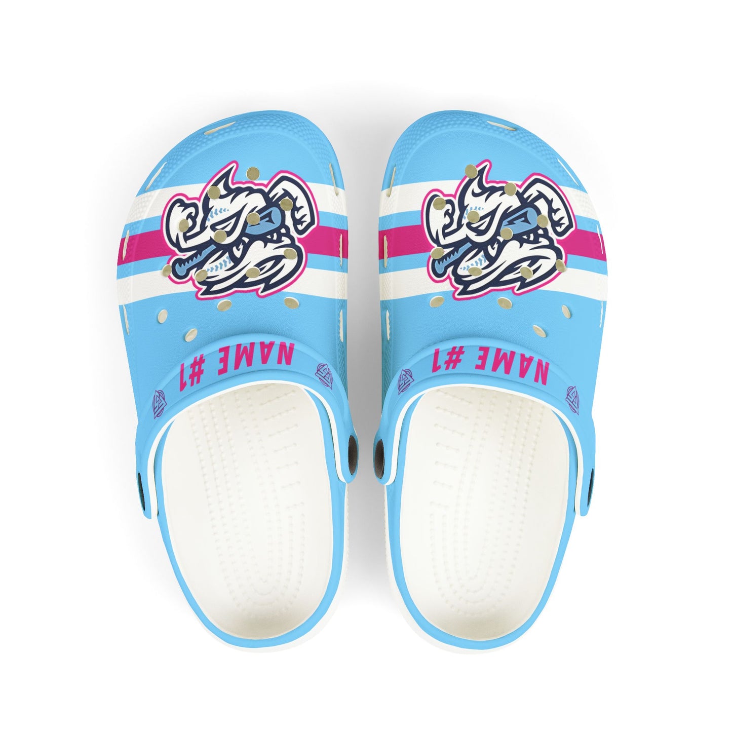 F5 Softball Kids Blue EVA Foam Clogs — Personalized "Name #1" Sporty Design