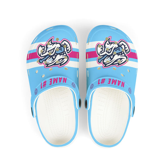 F5 Softball Kids Blue EVA Foam Clogs — Personalized "Name #1" Sporty Design