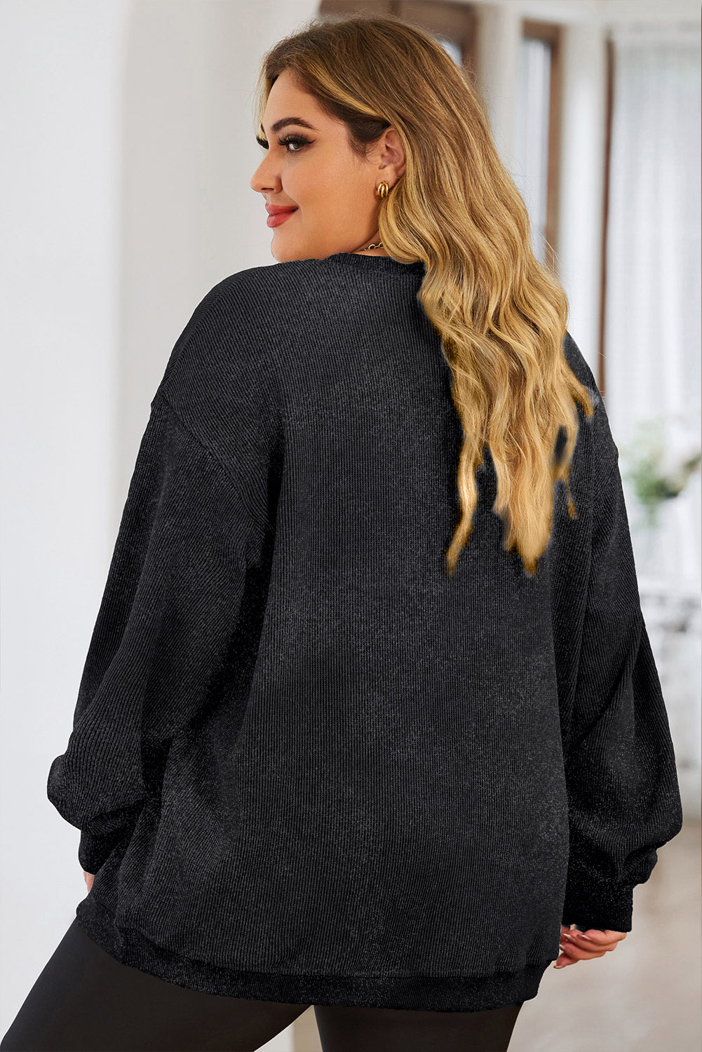 Black Plus Size GAME DAY Football Corded Sweatshirt