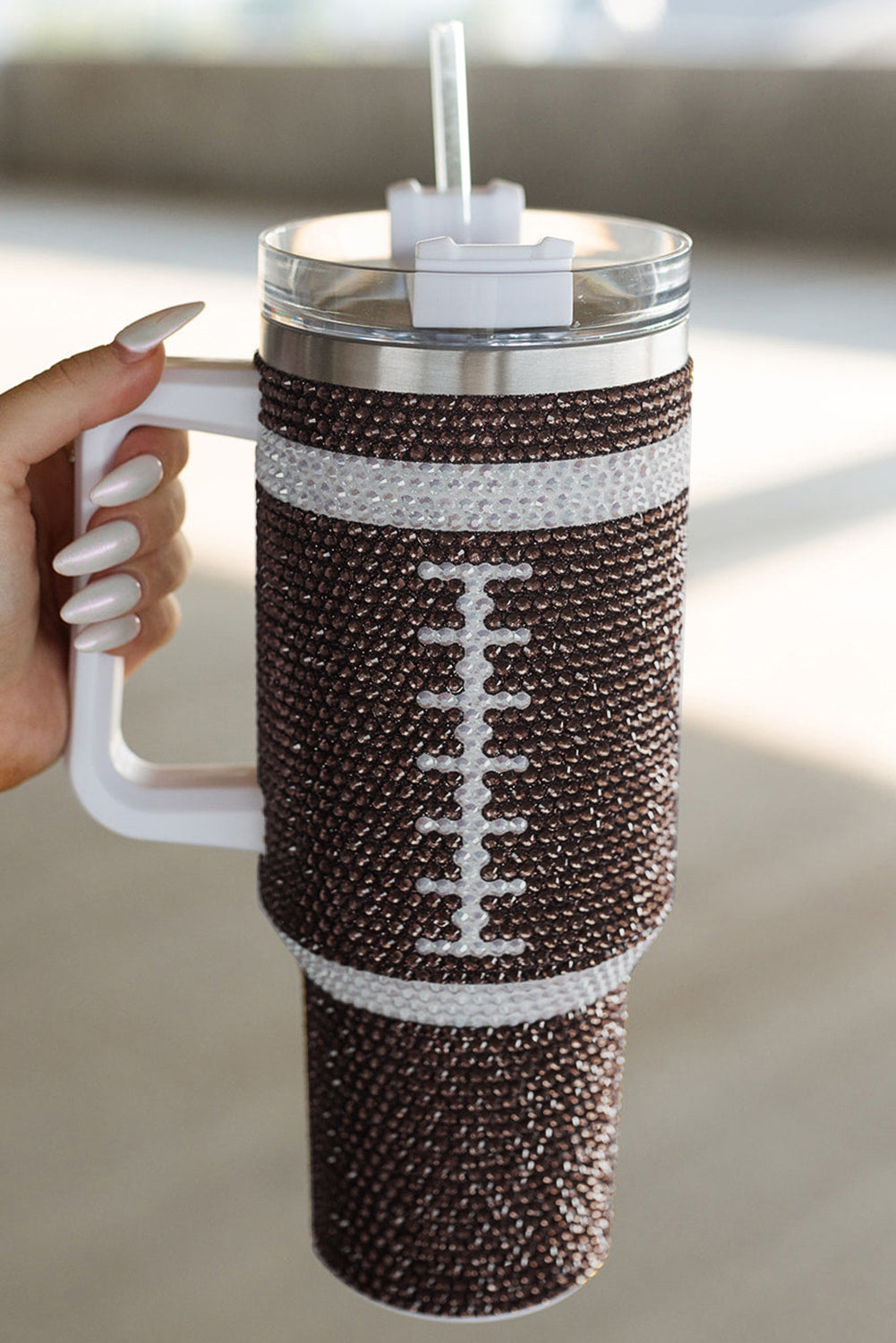 Rhinestone Football Stainless Steel Tumbler 40oz