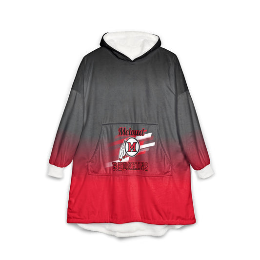 Hooded Blanket - McLoud Redskins Red & Black Gradient Oversized Cozy Throw with Logo Pocket