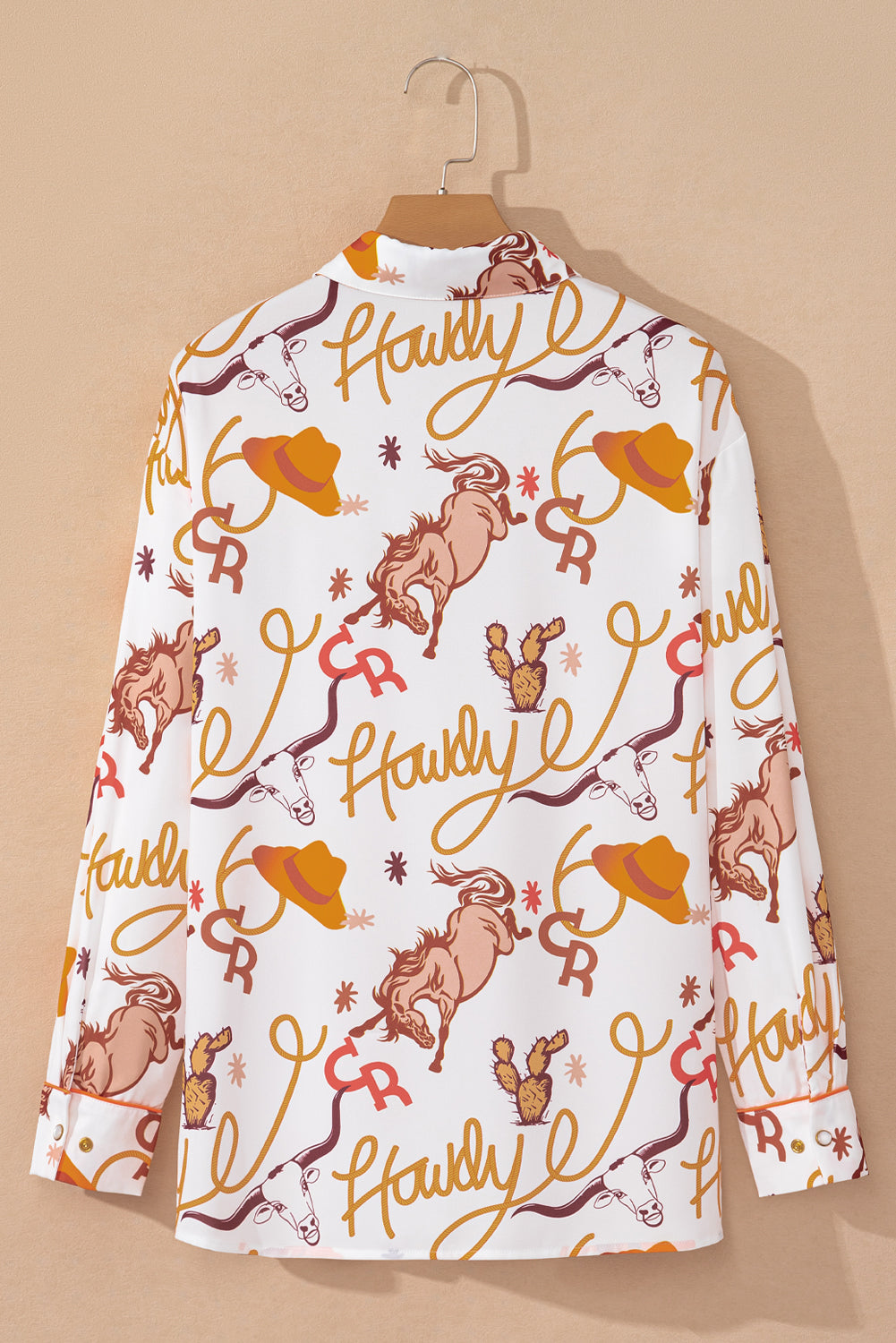 Beige Howdy Animal Pattern Button Up Shirt