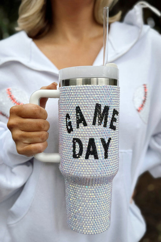 White GAME DAY Rhinestone Handle Large Tumbler 40oz