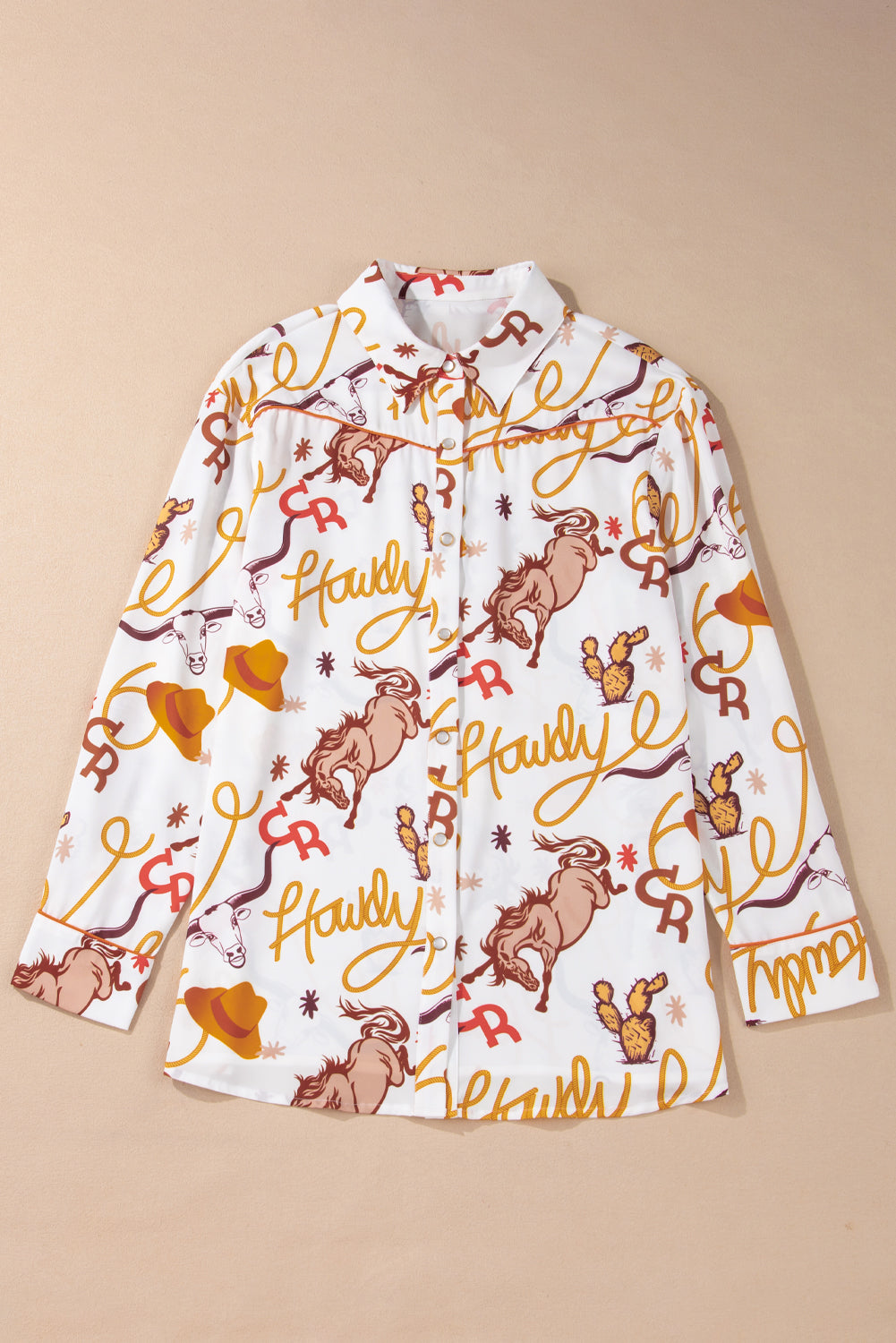 Beige Howdy Animal Pattern Button Up Shirt