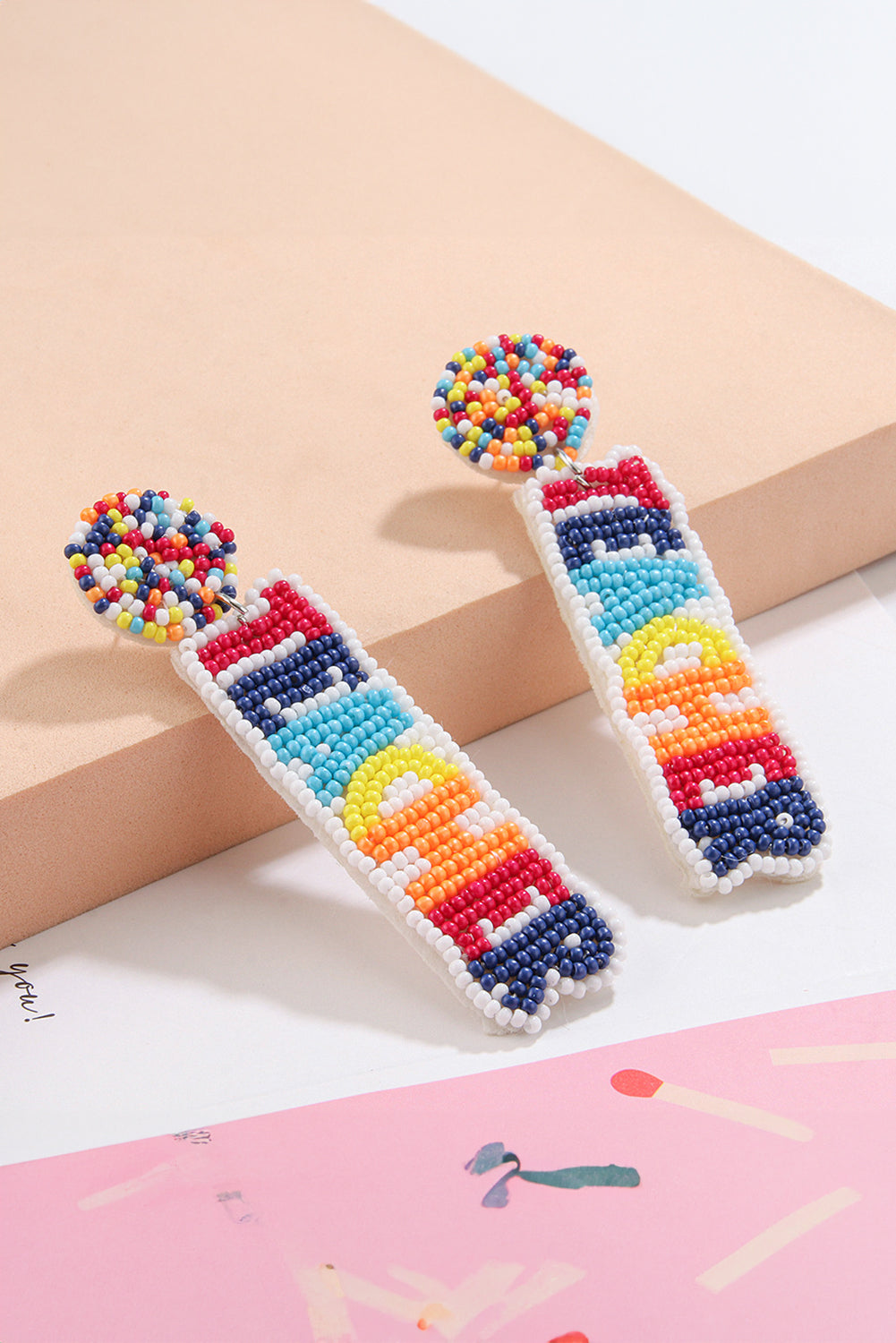 Rainbow Teacher Beaded Dangle Earrings