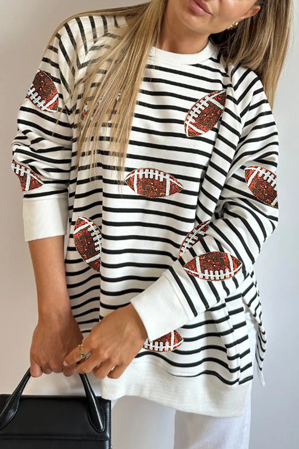 Black Stripe Sequin Football Oversized Sweatshirt