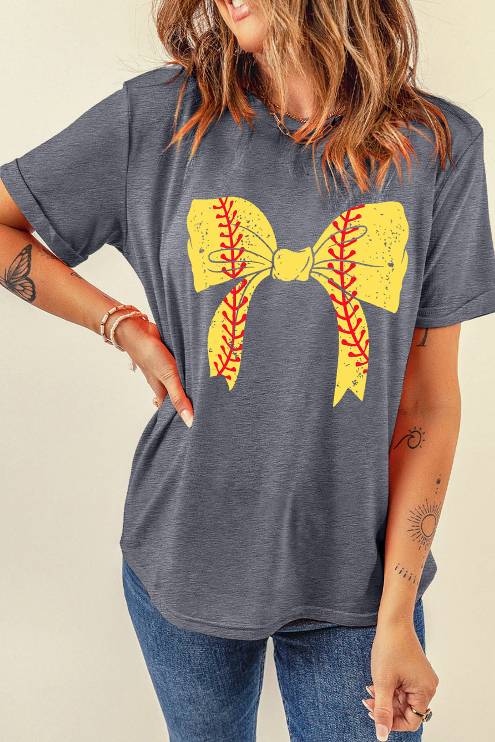 Softball Bowknot Graphic Casual Tee