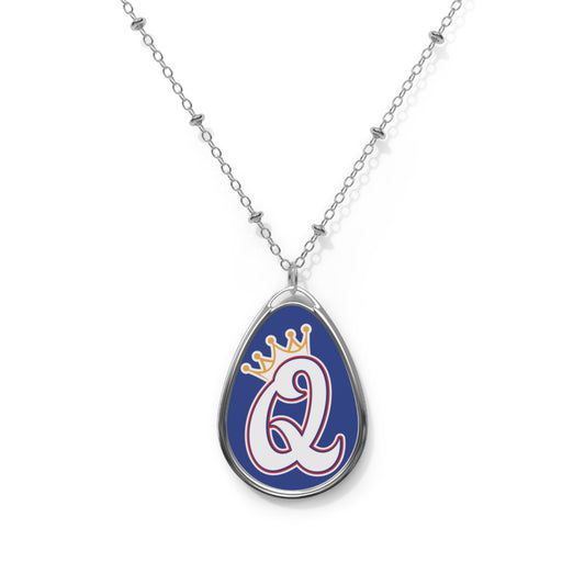 Elegant Diamond Queens Initial Q Oval Necklace