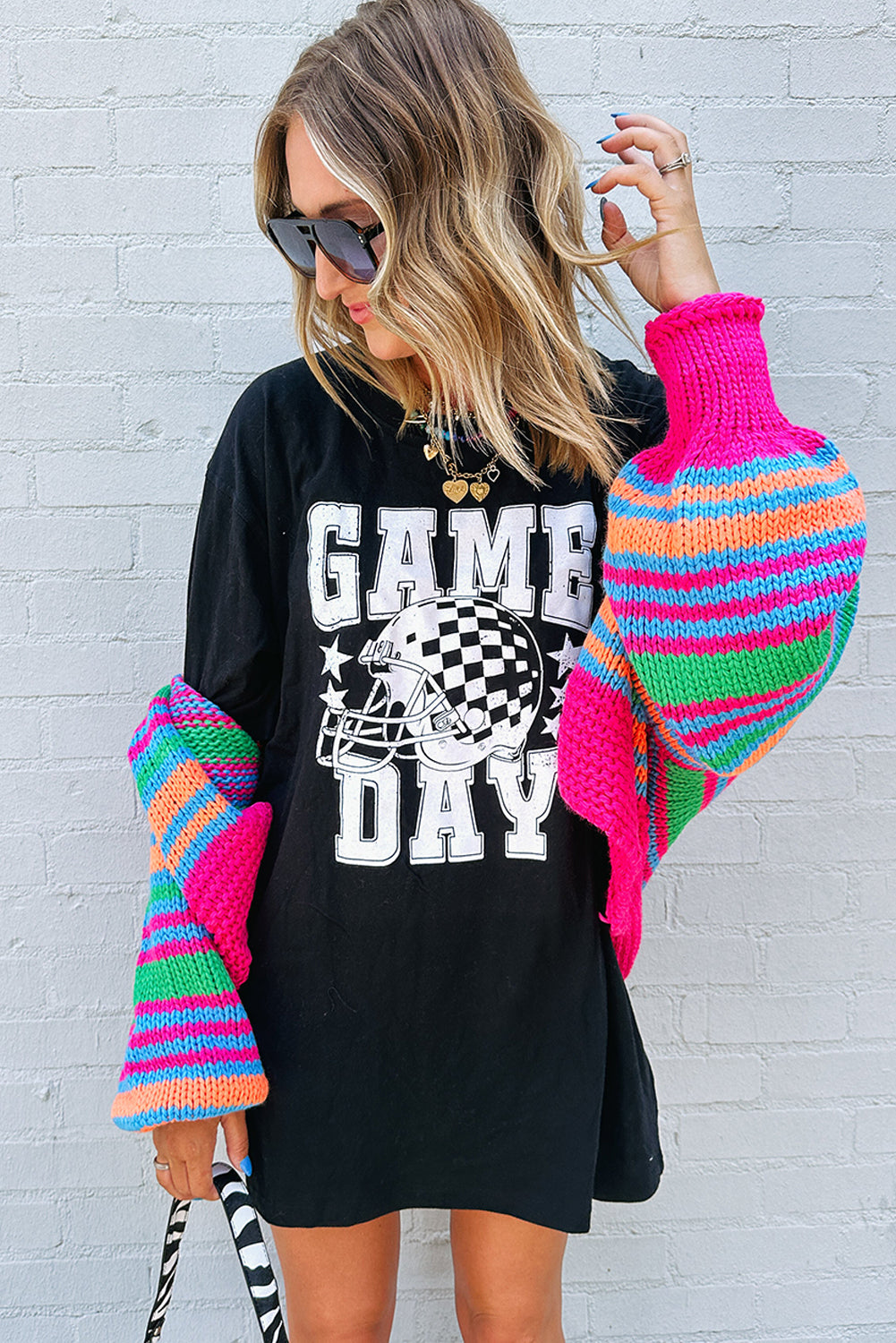 Checkerboard Football Helmet Printed Oversized T Shirt