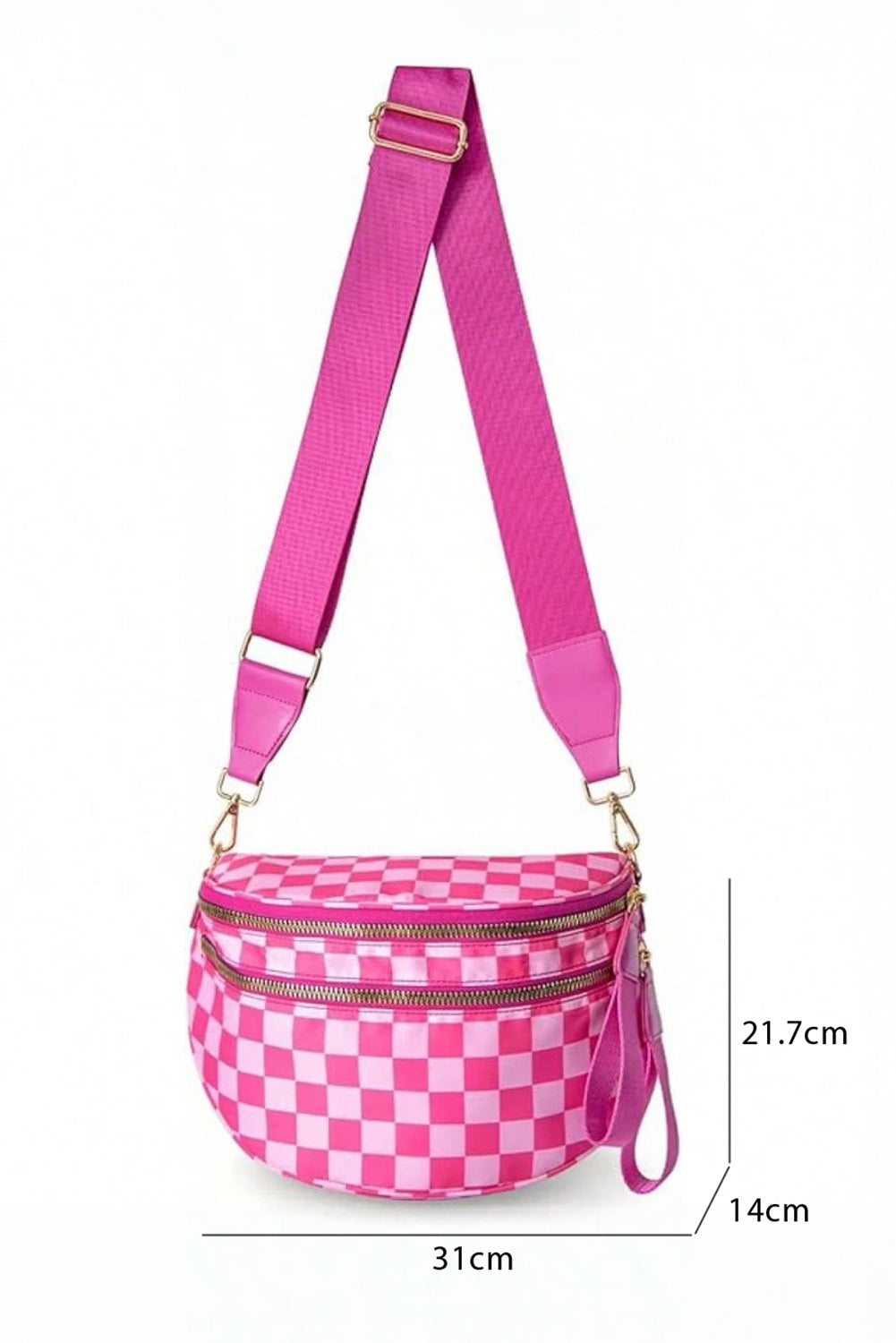 Fiery Red Checkered Print Wide Strap Large Crossbody Bag