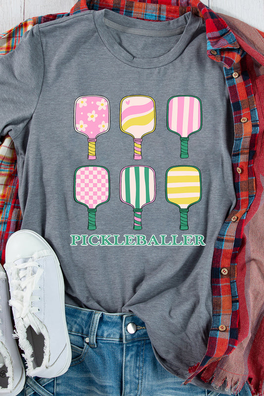 Gray PICKLEBALLER Heat Transfer Printing Printed Casual T Shirt