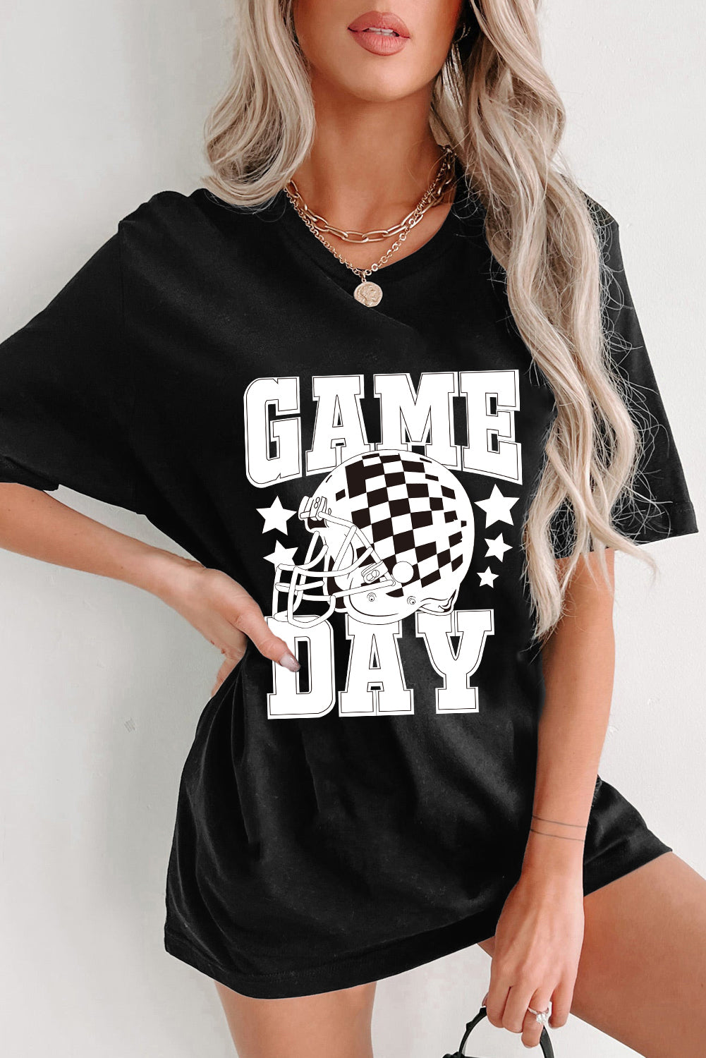 Checkerboard Football Helmet Printed Oversized T Shirt