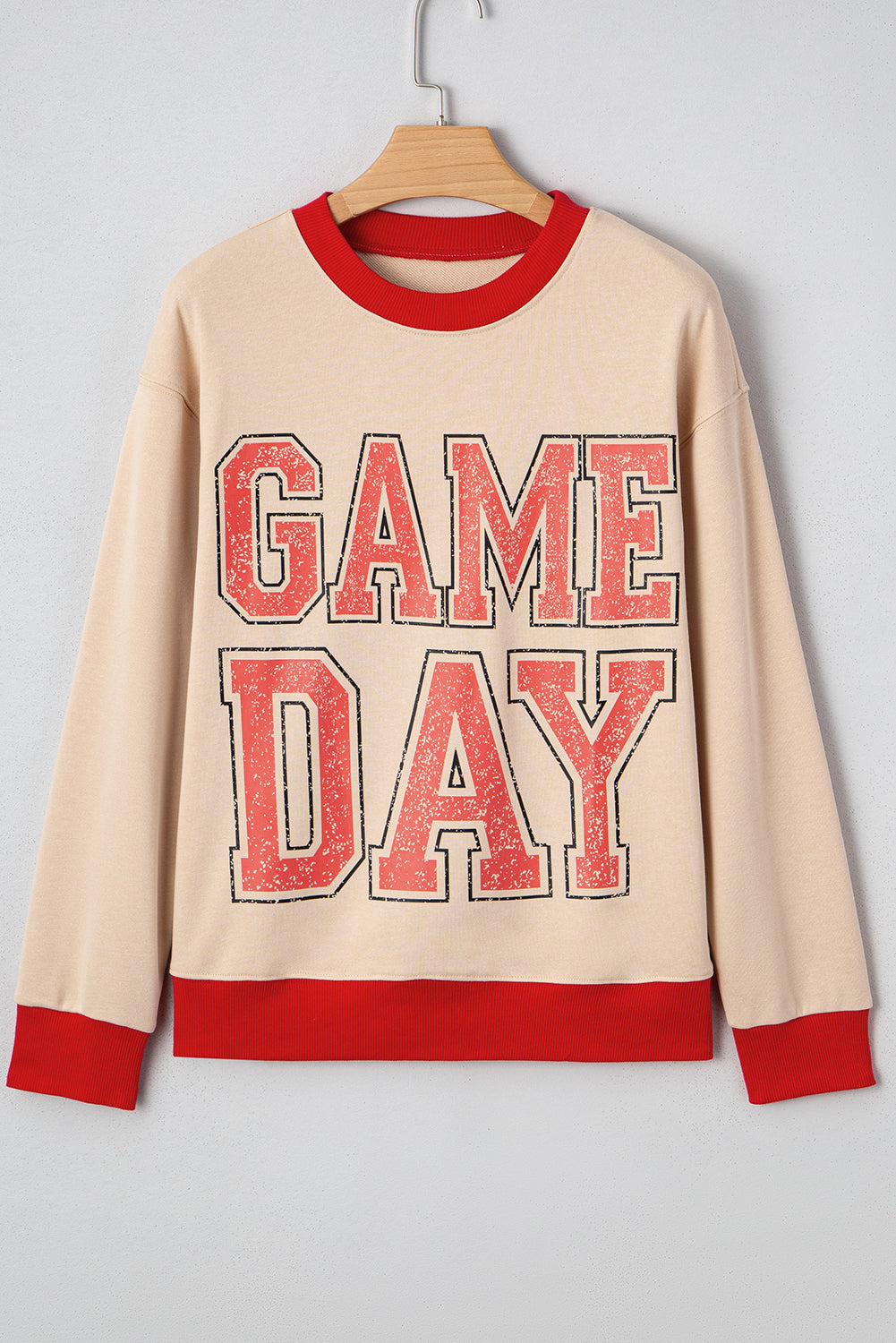Red and White GAME DAY Letter Contrast Trim Baggy Sweatshirt