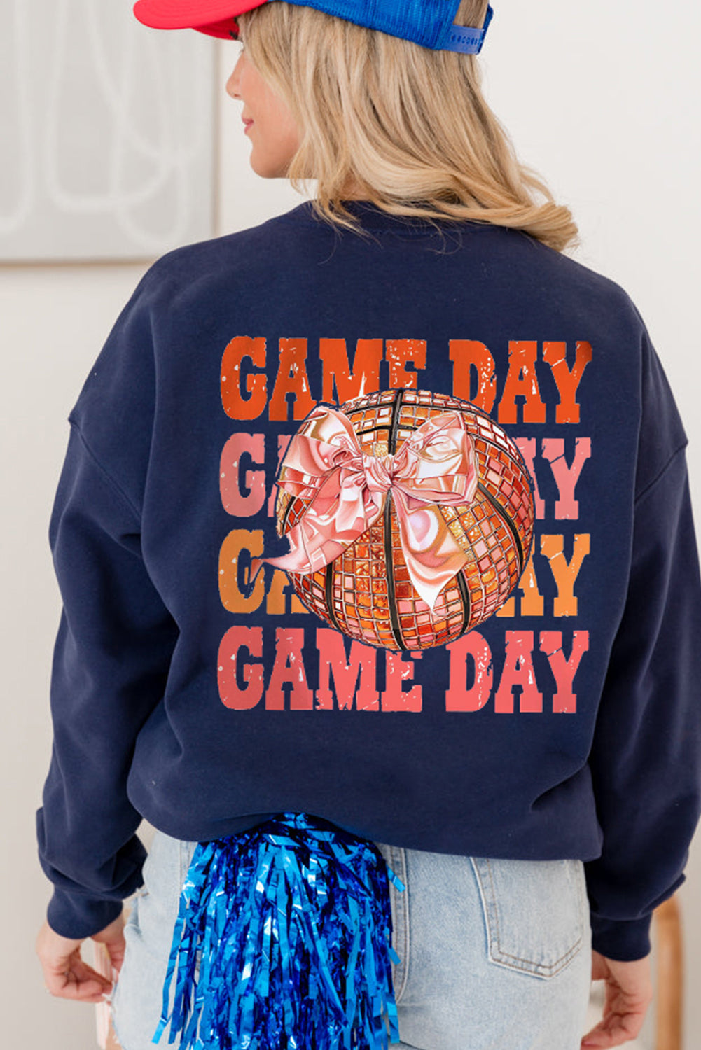 Navy Blue GAME DAY Long Sleeve Graphic Sweatshirt