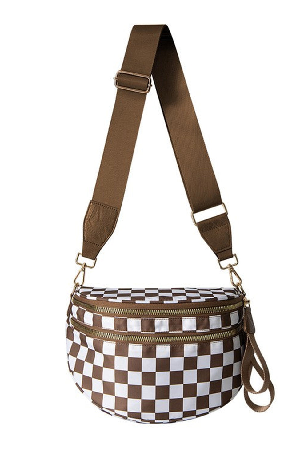 Fiery Red Checkered Print Wide Strap Large Crossbody Bag