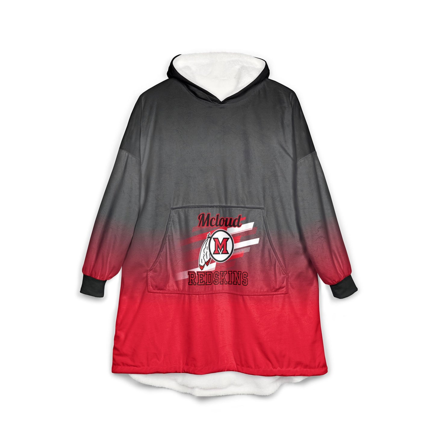 Hooded Blanket - McLoud Redskins Red & Black Gradient Oversized Cozy Throw with Logo Pocket