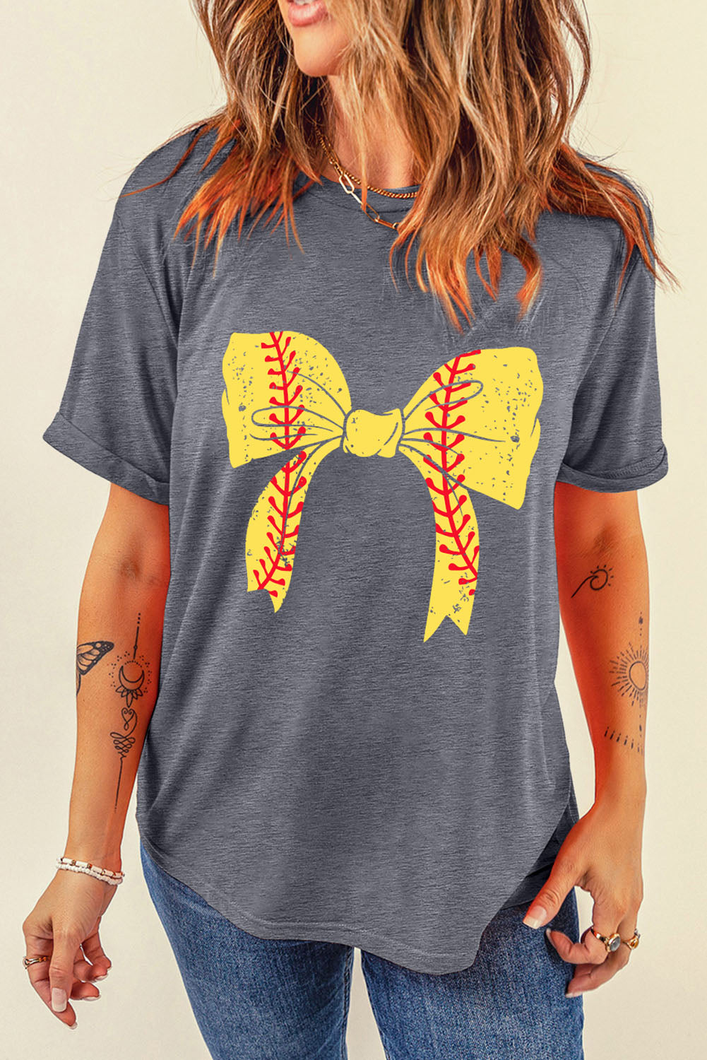 Softball Bowknot Graphic Casual Tee