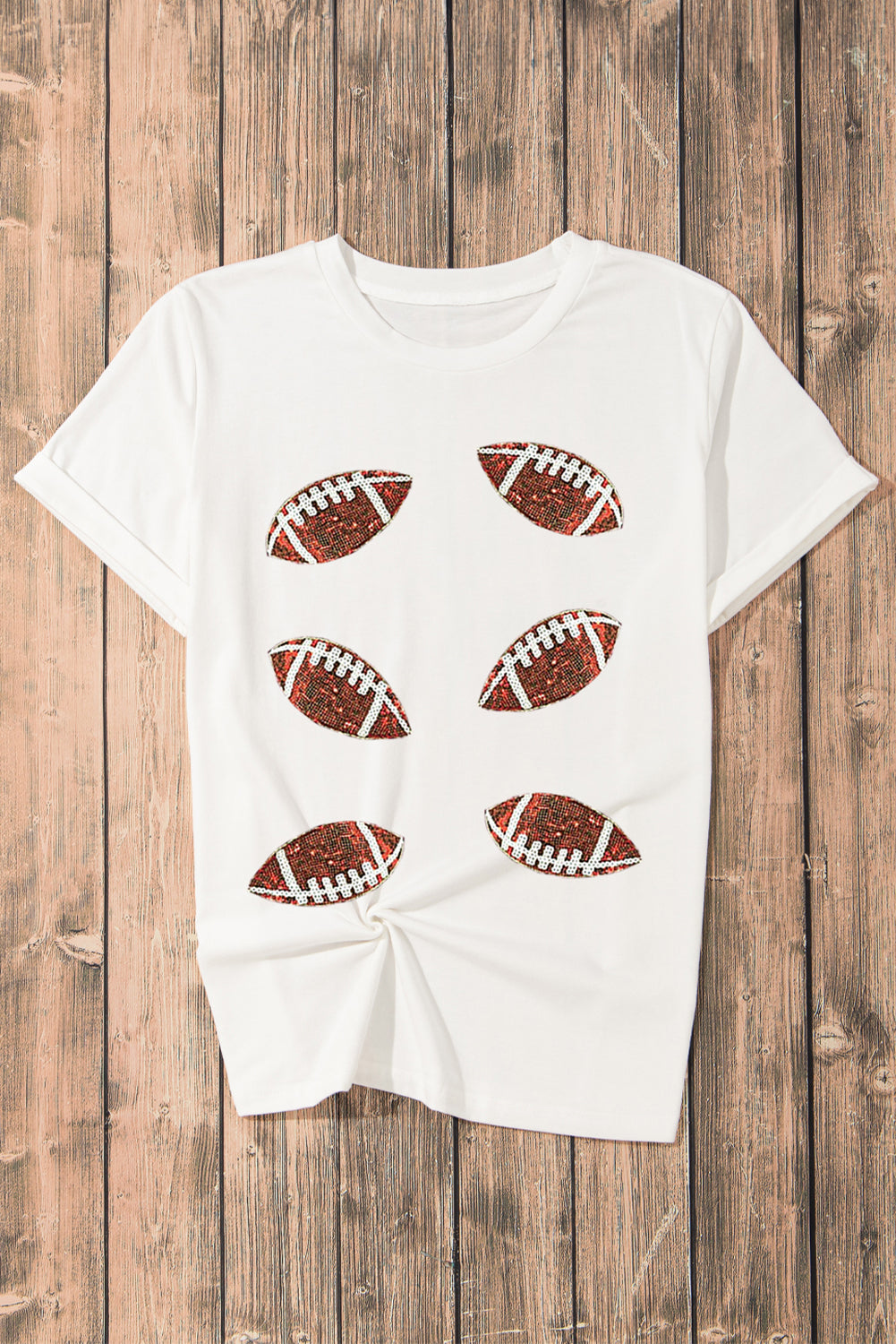 White Cotton Sequined Rugby Graphic T Shirt