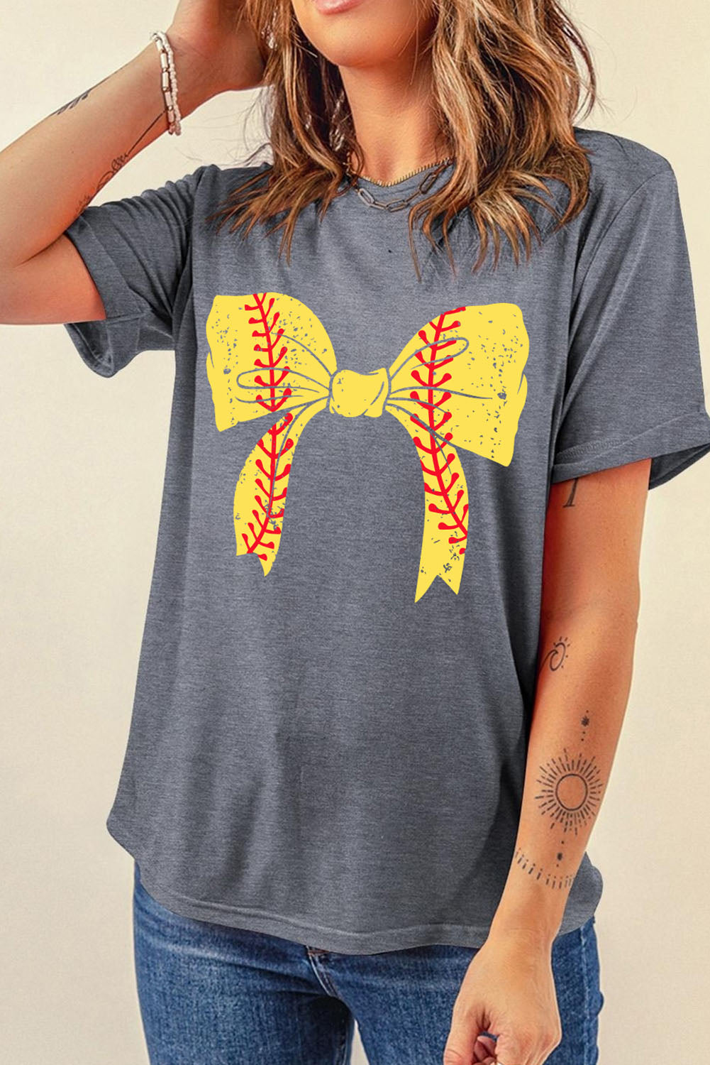 Softball Bowknot Graphic Casual Tee