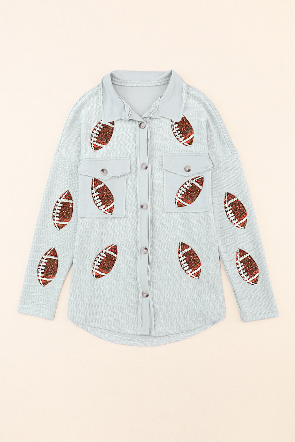 Fleece Sequin Football Graphic Flap Pocket Shacket