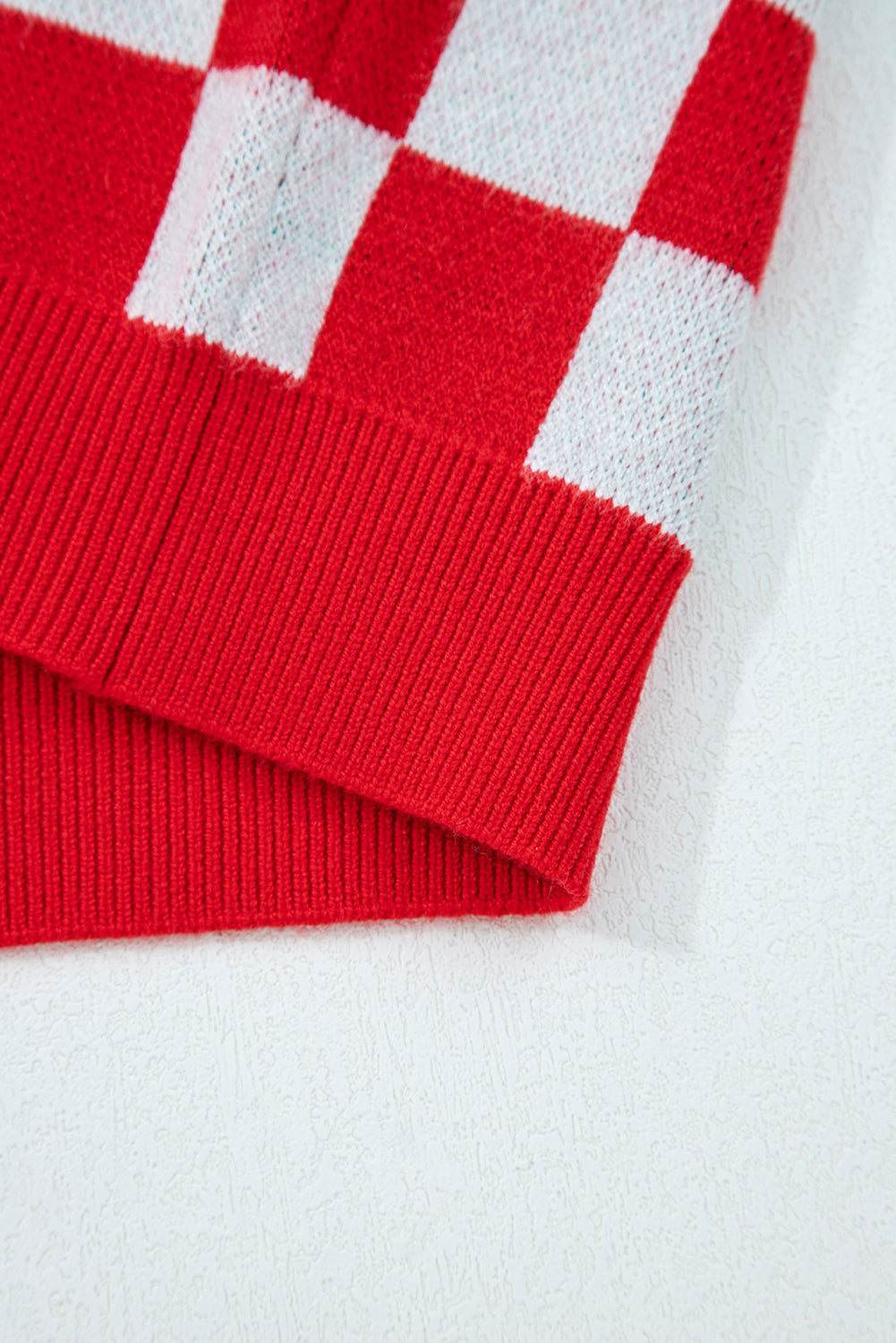 Pink Checkered Christmas Tree Pattern Button V Neck Knit Cardigan