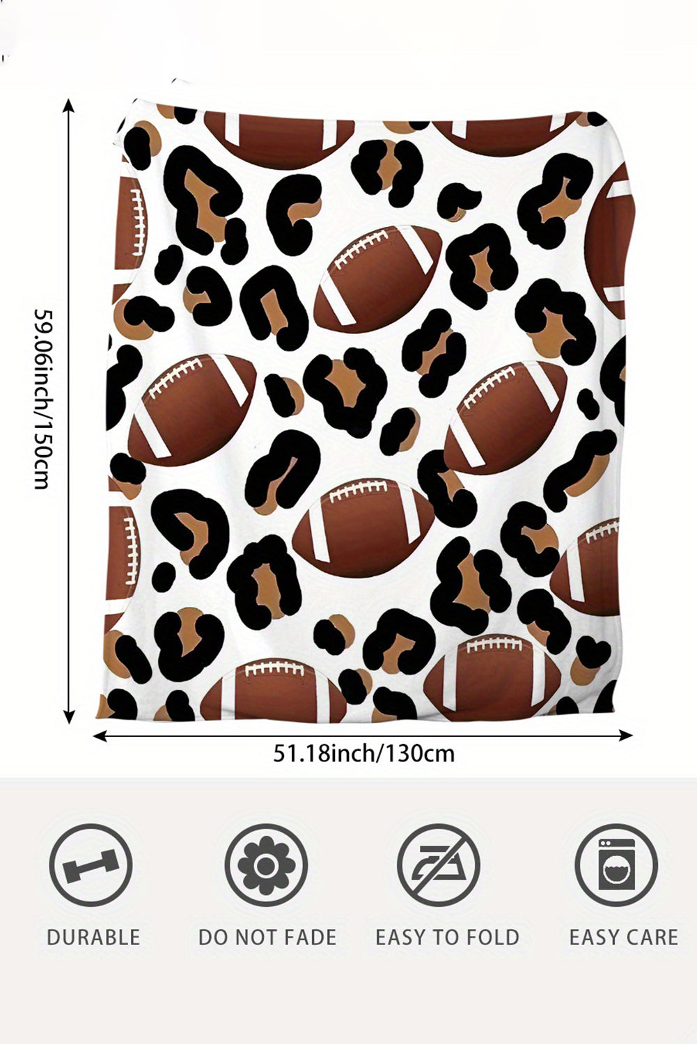 White Leopard & Football Print Flannel Blanket