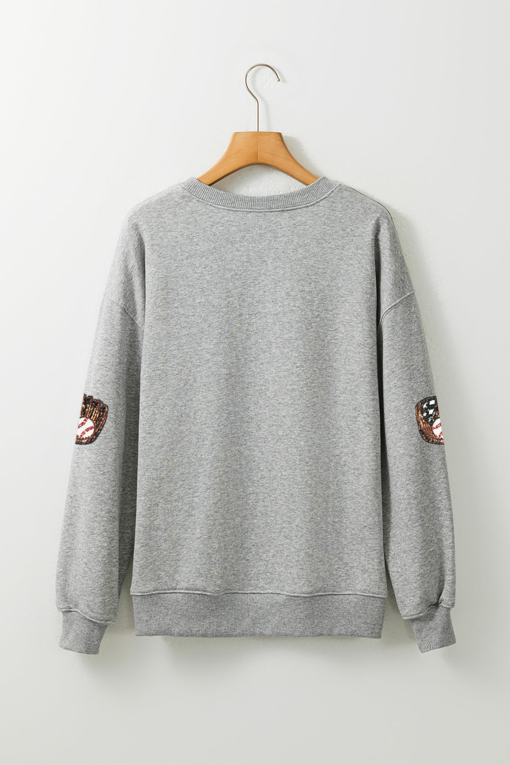 Gray Sequin Baseball Patched Casual Sweatshirt