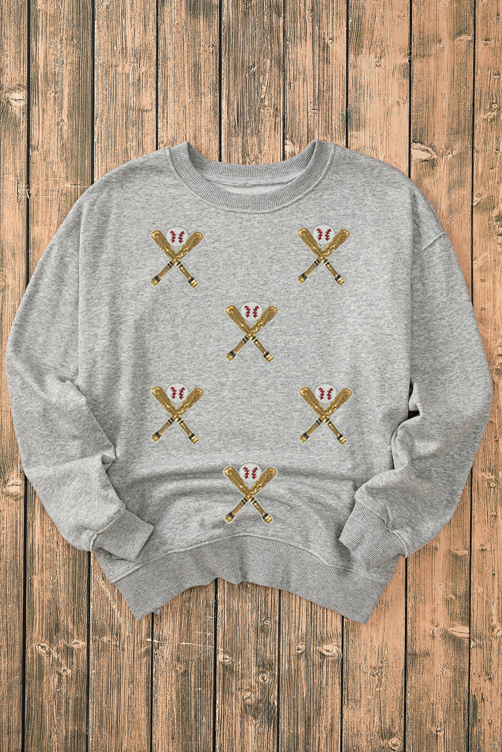 Gray Sequin Baseball Bat Game Day Graphic Casual Sweatshirt