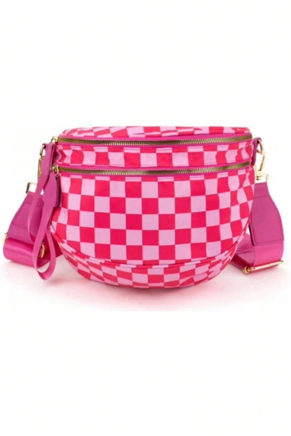 Fiery Red Checkered Print Wide Strap Large Crossbody Bag