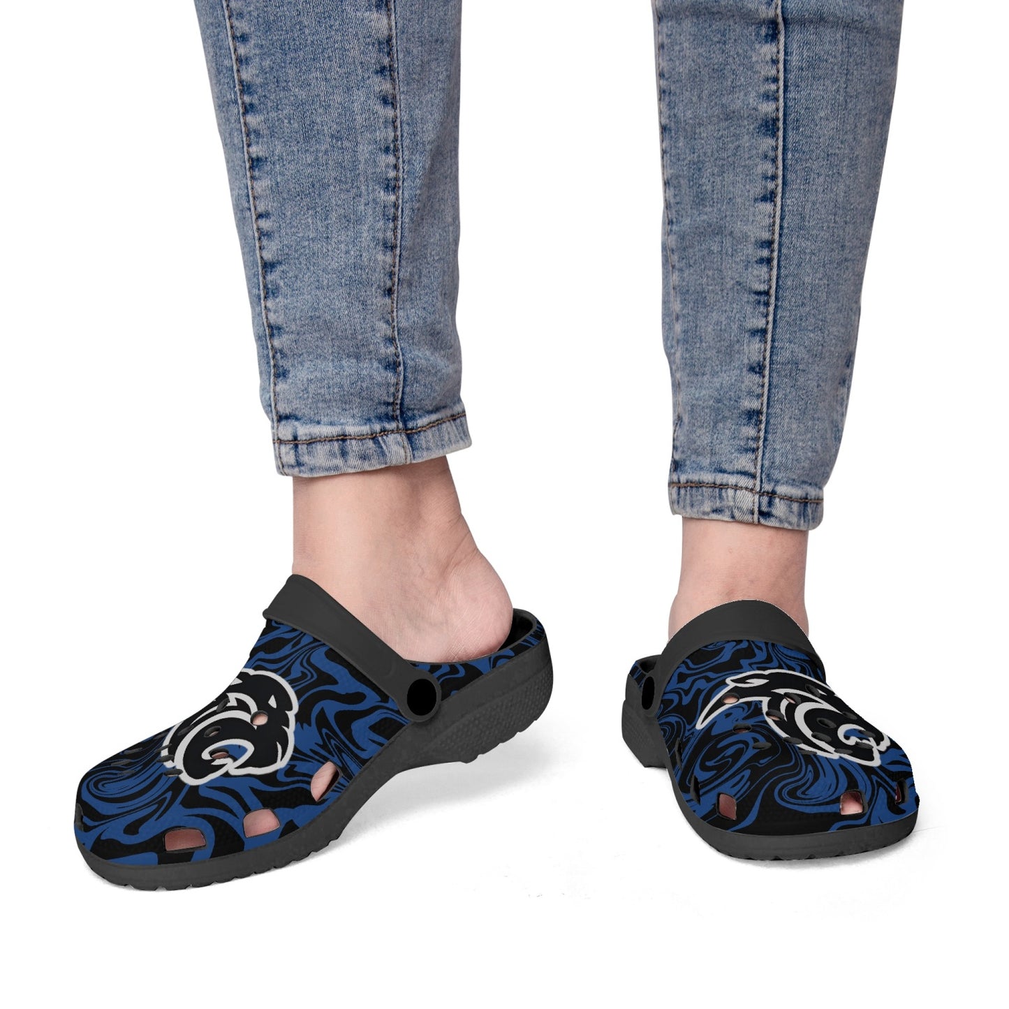 Panthers Black and Blue Psychedelic "Crocs"