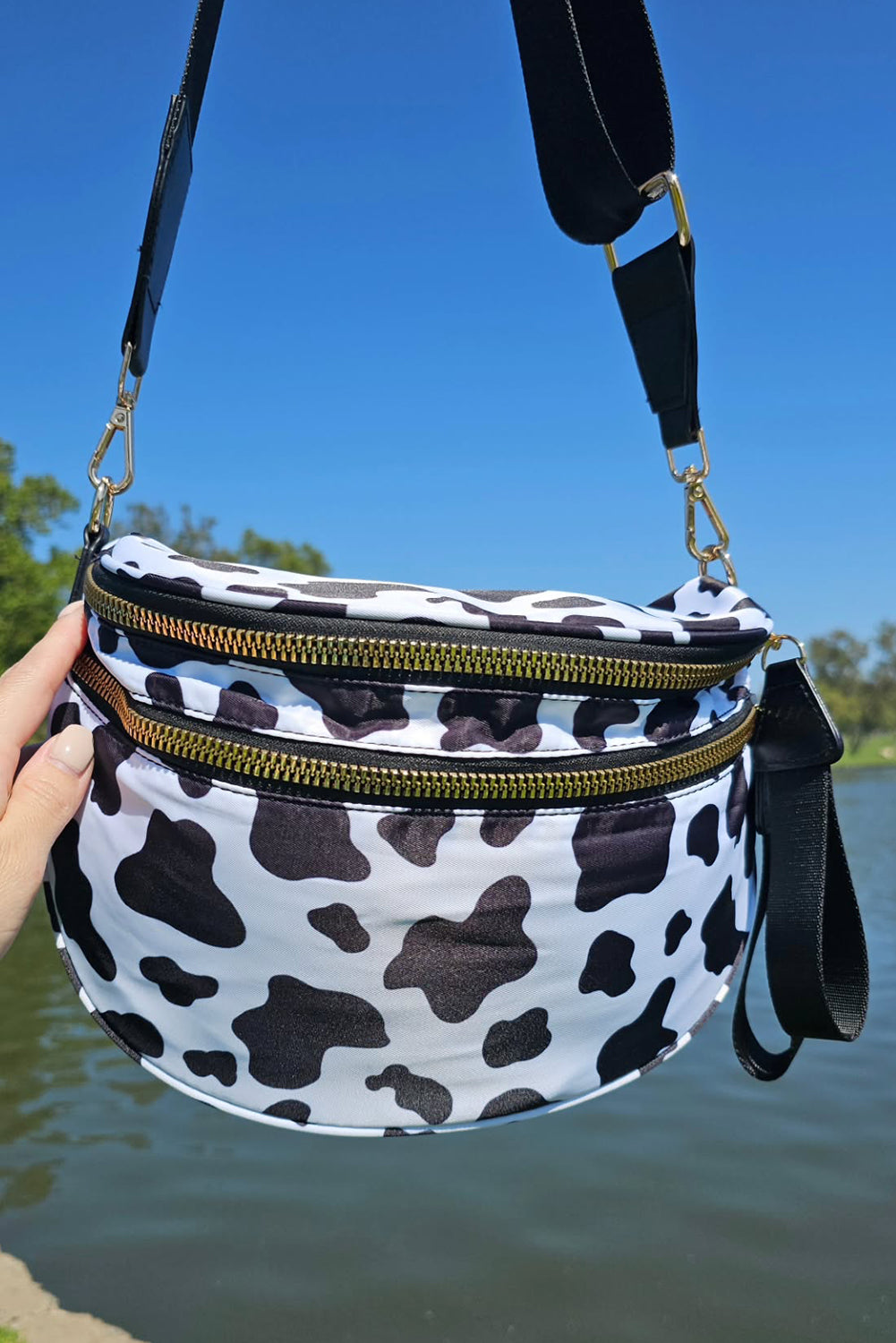 Fiery Red Checkered Print Wide Strap Large Crossbody Bag
