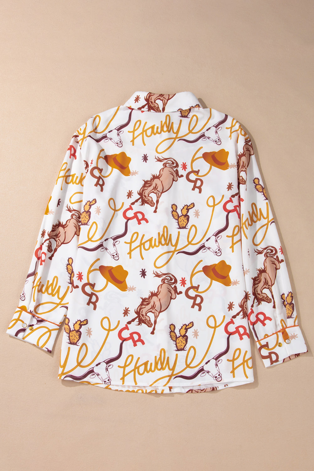 Beige Howdy Animal Pattern Button Up Shirt