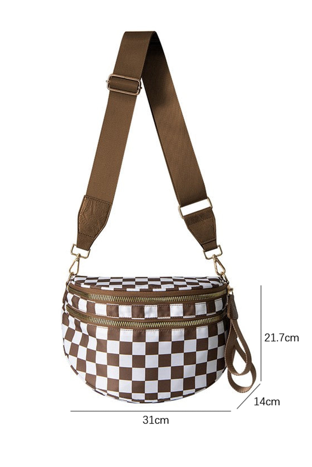 Fiery Red Checkered Print Wide Strap Large Crossbody Bag