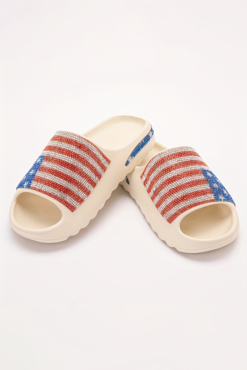 White Rhinestone American Flag Cloud Sandals