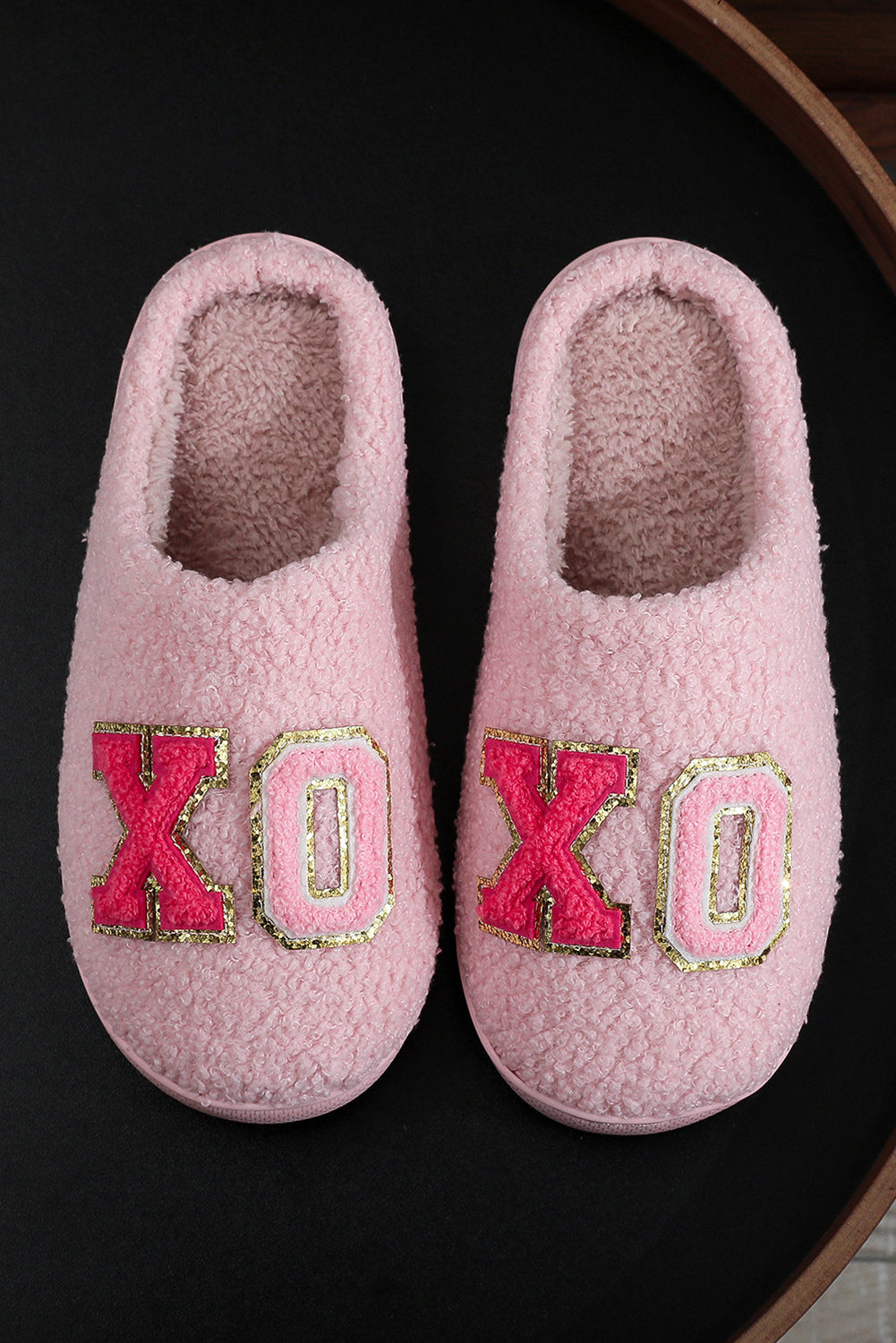 Pink XOXO Letter Graphic Plush Winter Slippers