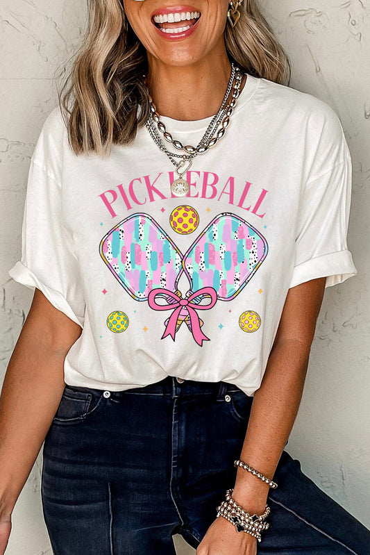 White PICKLEBALL Heat Transfer Printing Graphic T Shirt