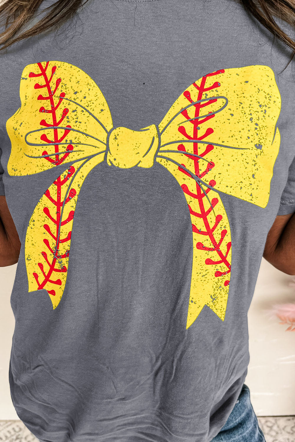 Softball Bowknot Graphic Casual Tee