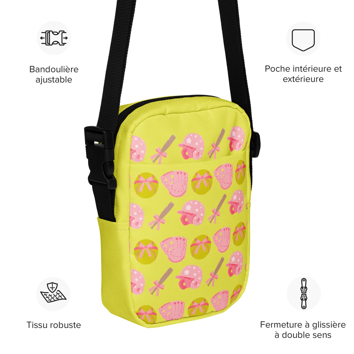 Pink and Yellow Softball Crossbody Bag